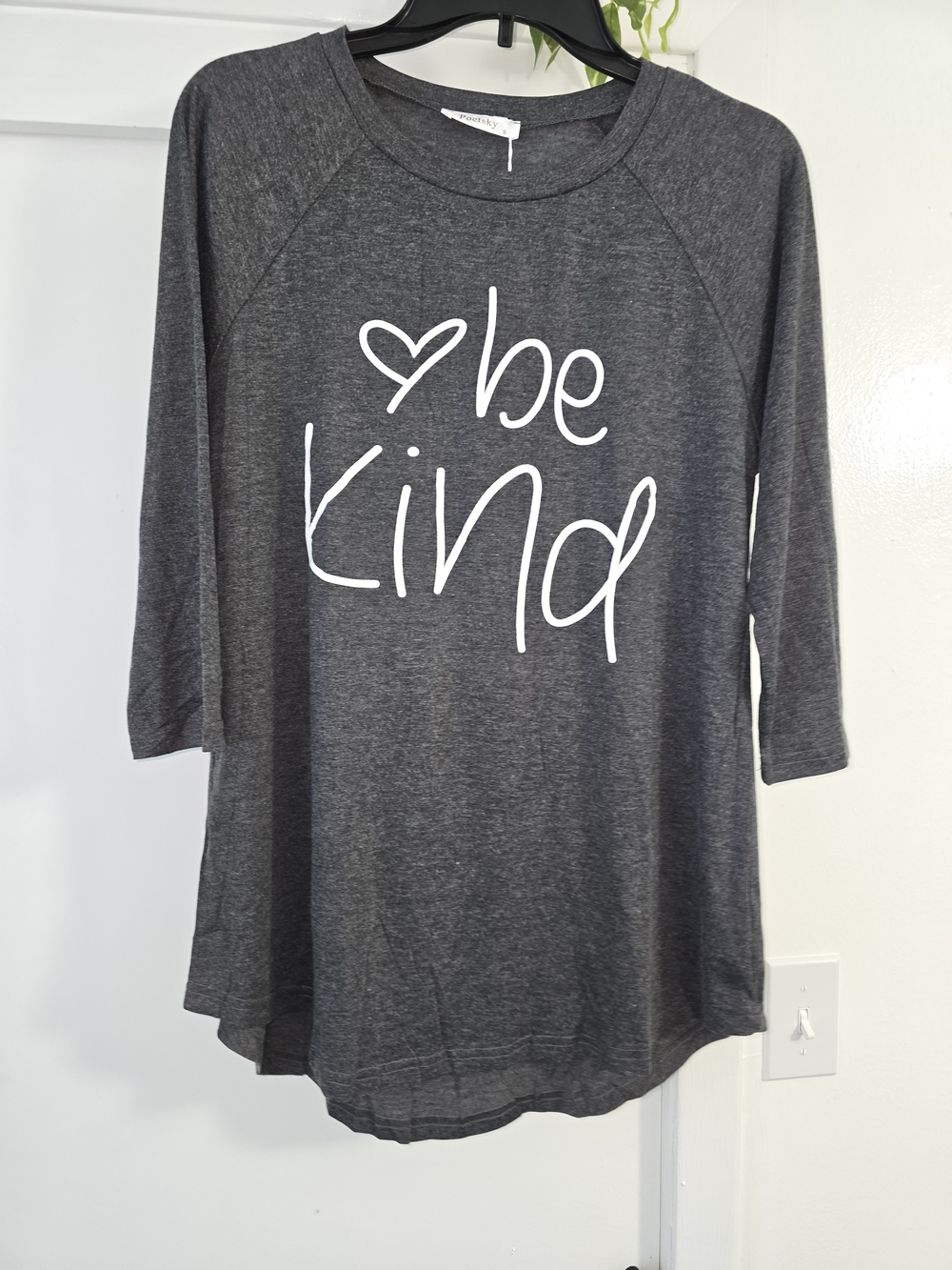 Poetsky Be Kind Dark Gray Graphic Shirt 3/4 Sleeve Small NWT